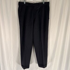 Pazoni Como 2 Wool Pants Men's 33 Navy Blue Pleated Style 1800 Made Italy Defect